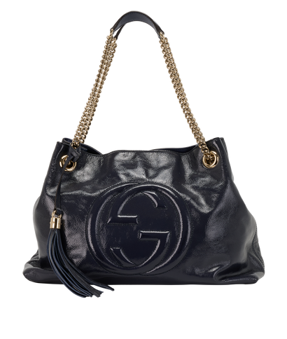 Soho Tote, &pound;495, Handbags, Blue, Patent Leather, Front view